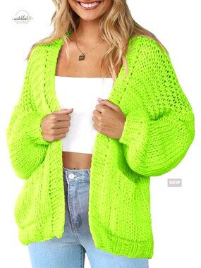 Lightweight Knit Cardigan with Pockets, Long Sleeve Open Front Sweater